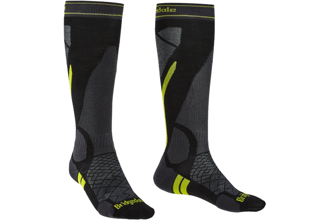 Bridgedale Ski Easy On Merino Performance Over Calf Socks Graphite/Lime XLarge