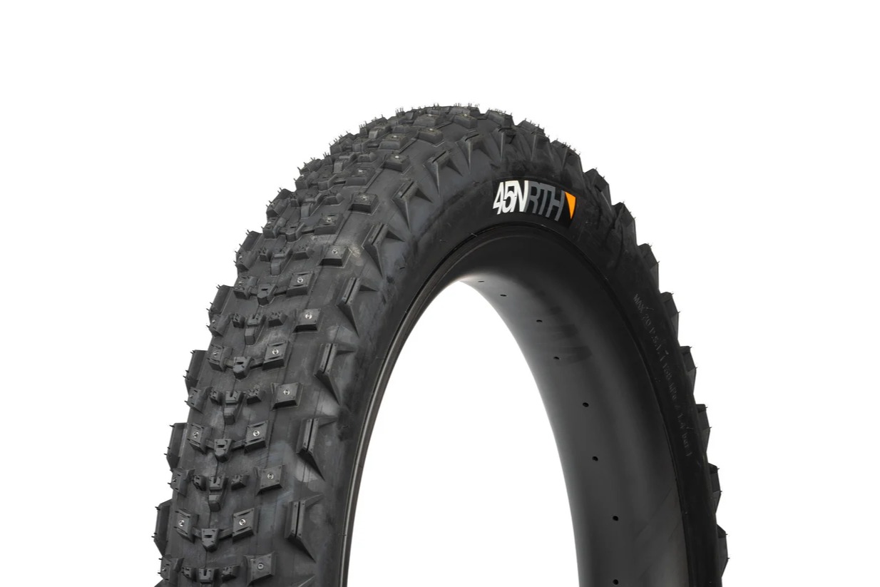 45Nrth Studded Tire Dillinger4 26in x 4.2in Tubeless Folding Black 60TPI 168Carbide Steel Studs