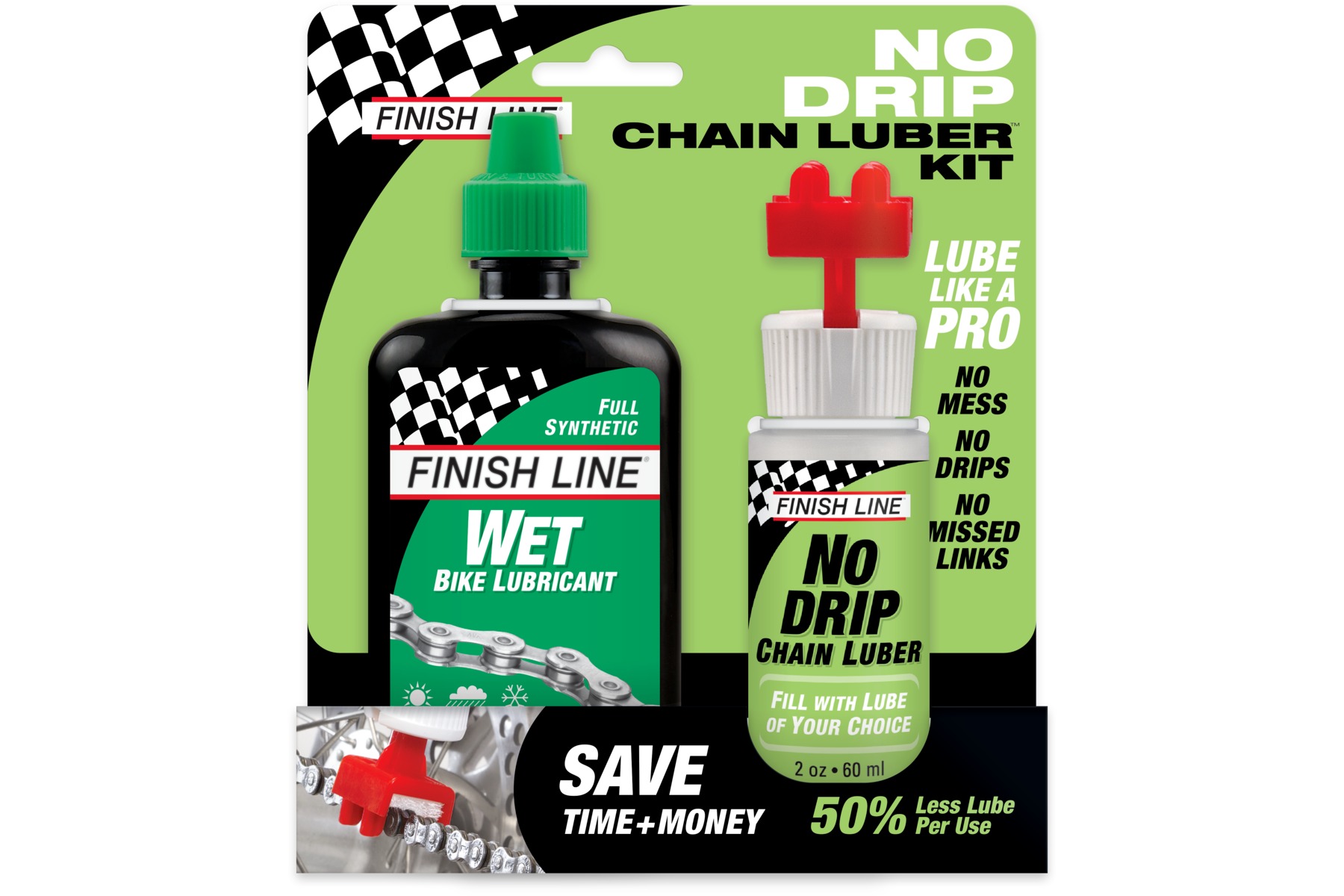 Finish Line No Drip Chain Luber Kit No Drip Chain Luber + Wet Chain Lube 120mL/4oz