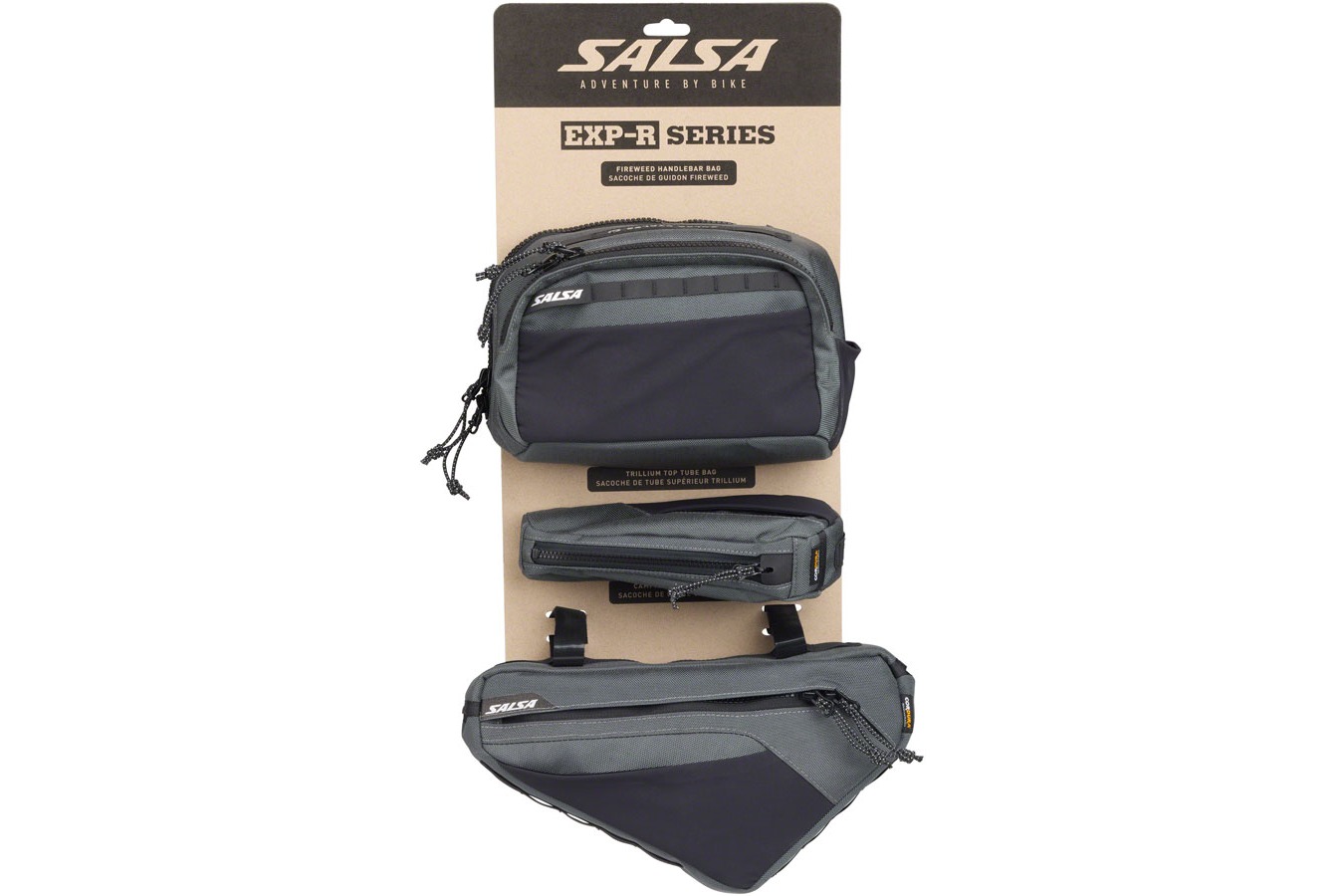 Salsa Bag Bundle EXP R Series Includes Campion Frame Bag Fireweed Handlebar Bag Trillium Top Tube Bag Small Revolution Cycle