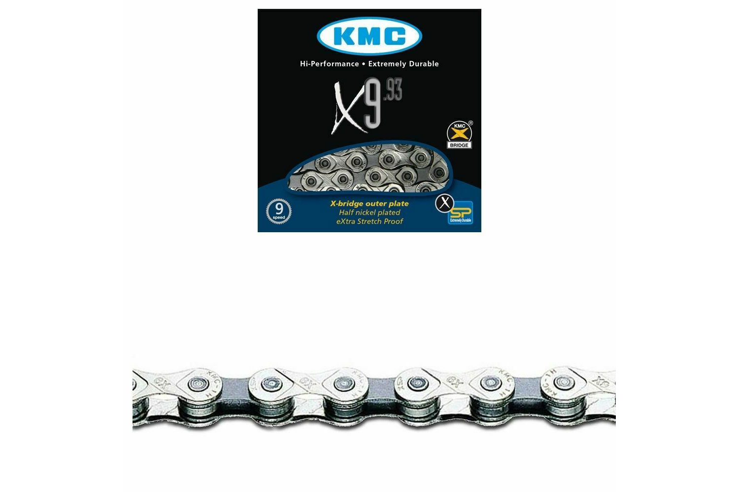 KMC Chain X9 116Links 9Speed Half Nickel/Grey