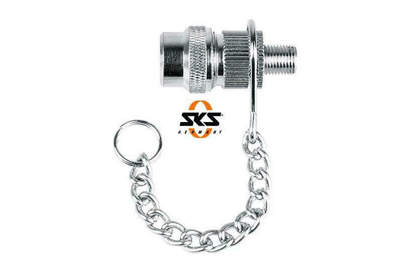 SKS Presta Valve Adapter with Chain for Pump/Compressor Silver